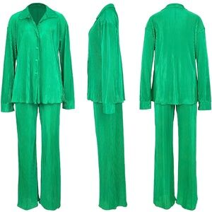 Vibrant Green Pleated Plisse Set